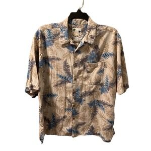 Banana Cabana 100% Silk Hawaiian Wood Button Shirt‎ XXL Floral Loop Collar